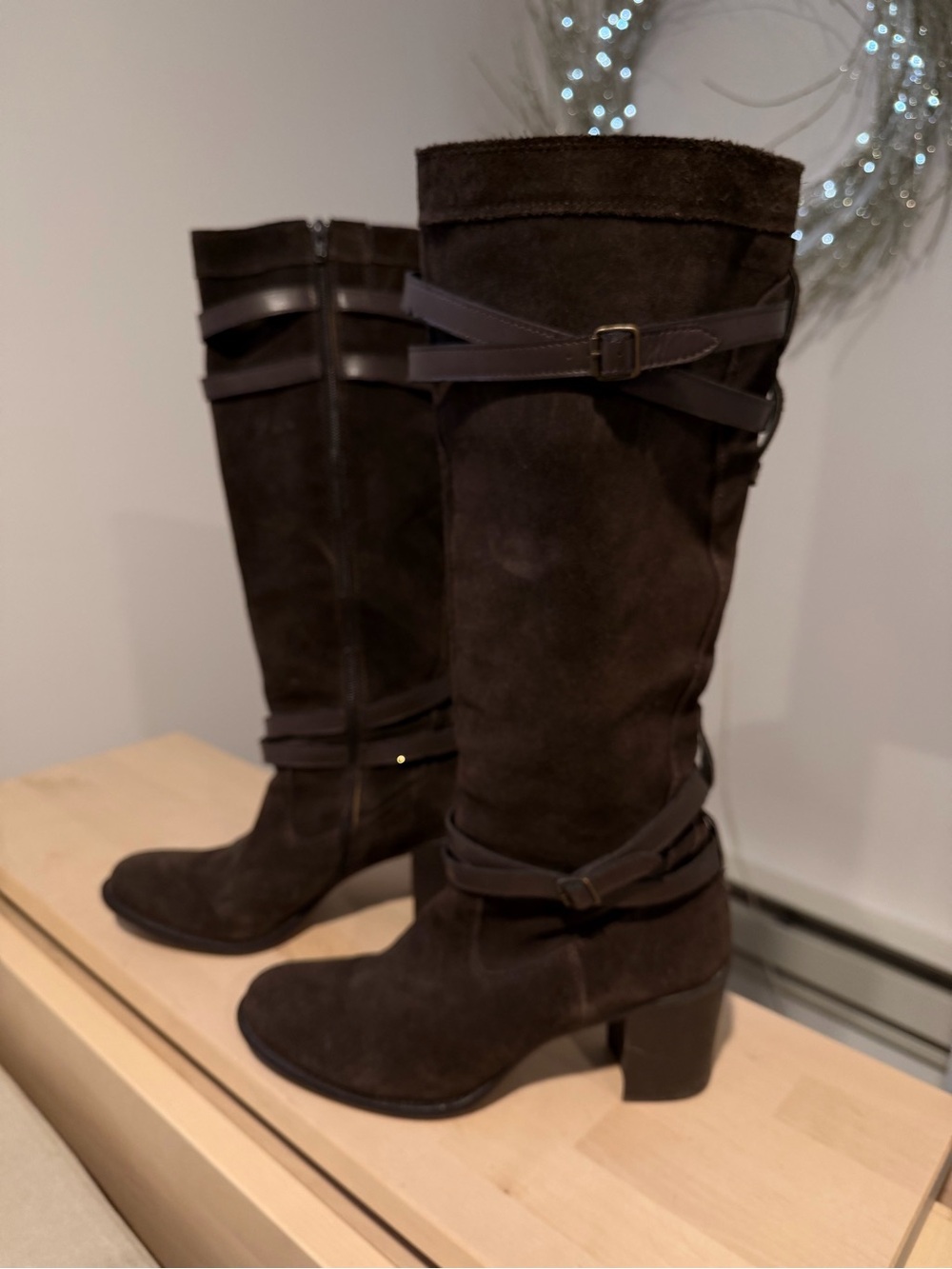 Kelly & Katie Chocolate Brown Suede Mid-Calf Heeled Boots
